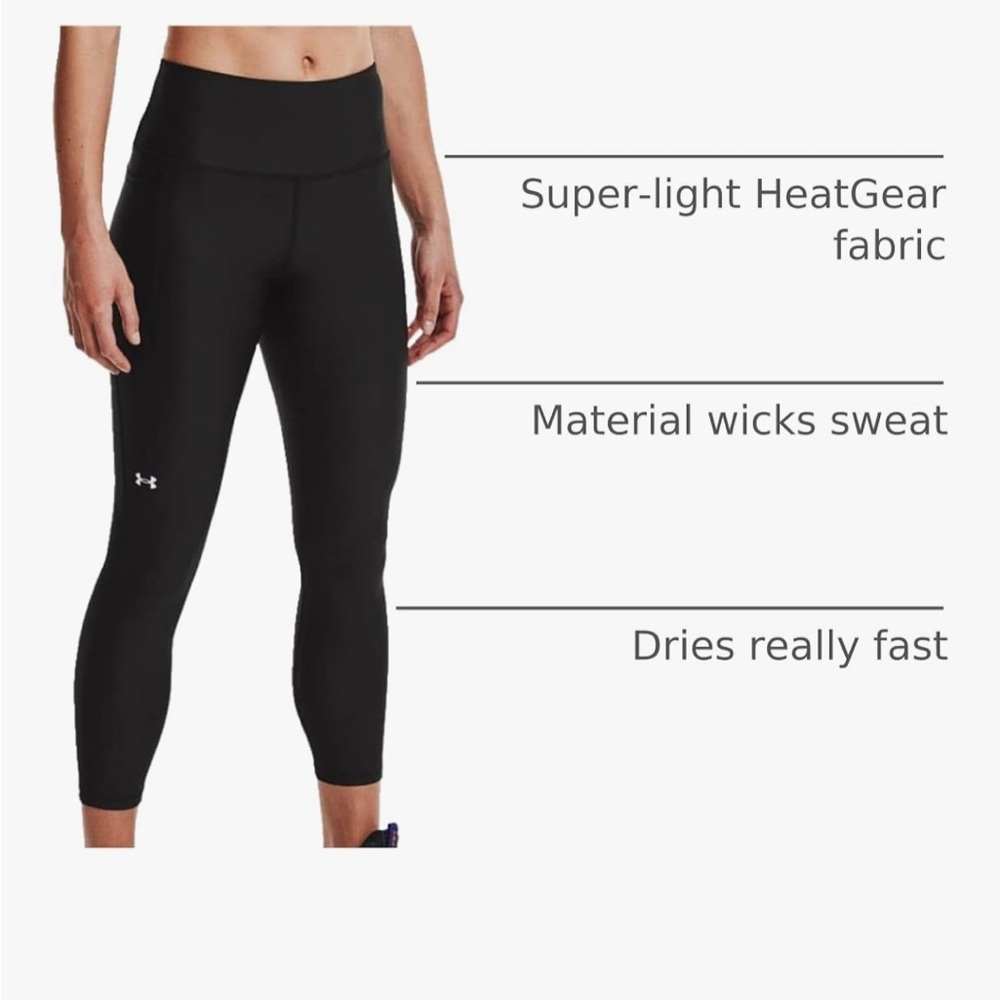 NWT Medium M Tall MT - Under Armour Jet Black Performance Leggings Compression - Picture 2 of 6